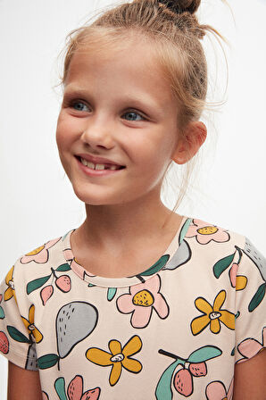 Cute Sketchbook Kız Çocuk Desenli Kısa Kollu Elbise