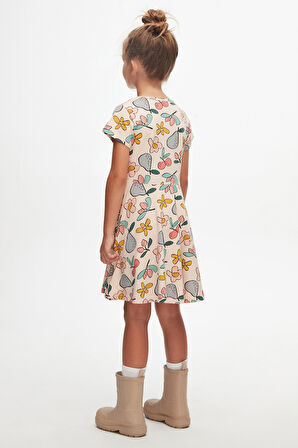 Cute Sketchbook Kız Çocuk Desenli Kısa Kollu Elbise