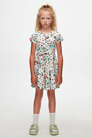 Fairy Garden Kız Çocuk Desenli Kısa Kollu Elbise