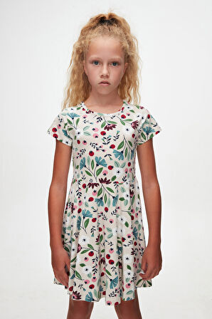 Fairy Garden Kız Çocuk Desenli Kısa Kollu Elbise