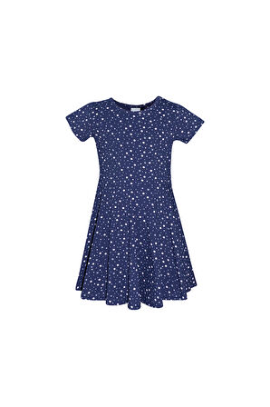 Açık Lacivert Little Stars Kız Çocuk Desenli Kısa Kol Elbise