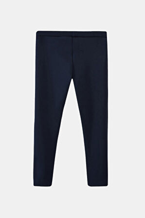 Koyu Lacivert Kız Çocuk Dekoratif Cepli İçi Peluş Extra Kalın Kışlık Tayt