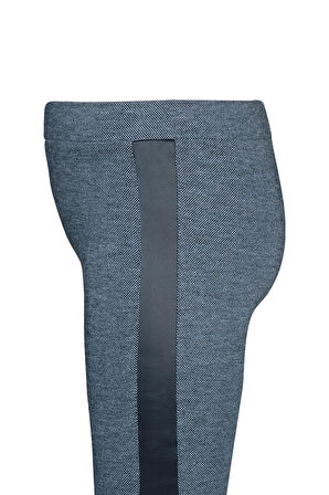 Siyah Yanı Deri Panelli Pike Kumaş Kız Çocuk Tayt