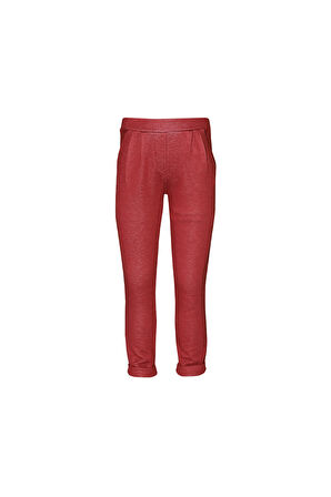 Bordo Duble Paça Beli Pileli Kız Çocuk Cepli Pantolon