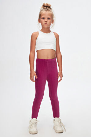 Mor Kız Çocuk Fitilli Kadife Tayt