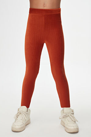 Kiremit Kız Çocuk Fitilli Kadife Tayt