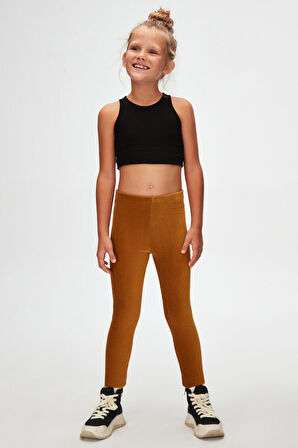 Hardal Kız Çocuk Fitilli Kadife Tayt