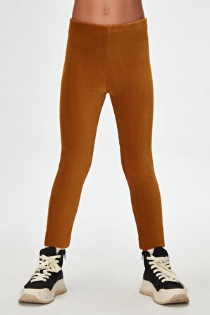 Hardal Kız Çocuk Fitilli Kadife Tayt