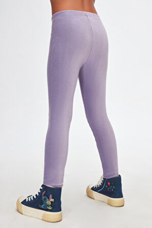 Açık Lila Kız Çocuk Fitilli Kadife Tayt