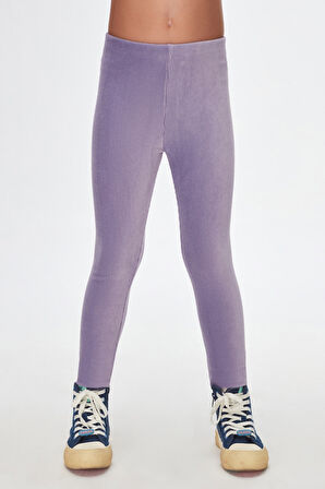 Açık Lila Kız Çocuk Fitilli Kadife Tayt