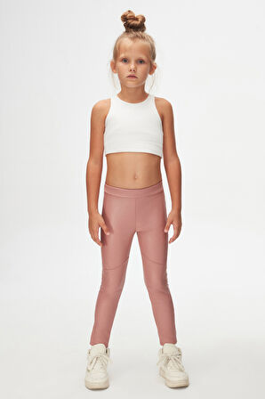 Pudra Pembe Kız Çocuk Kışlık Deri Pantolon