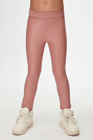 Pudra Pembe Kız Çocuk Kışlık Deri Pantolon