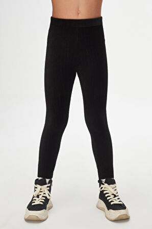 Siyah Kız Çocuk Fitilli Kadife Tayt