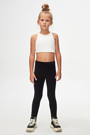 Siyah Kız Çocuk Fitilli Kadife Tayt