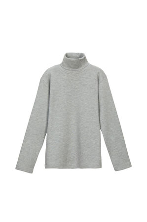 Açık Gri Basic Kışlık Tam Balıkçı Yaka Uzun Kollu Kız Çocuk Tişört