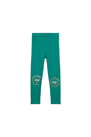 Koyu Yeşil Crazy Eyes Baskılı Kız Çocuk Kışlık Şardonlu Kız Çocuk Tayt