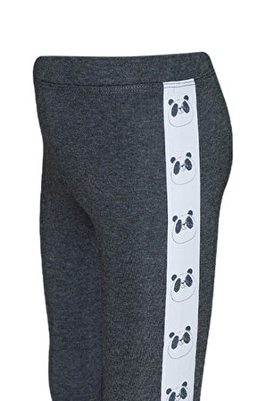 Gri 5 Kız Çocuk Şardonlu Yanda Panda Baskılı Tayt