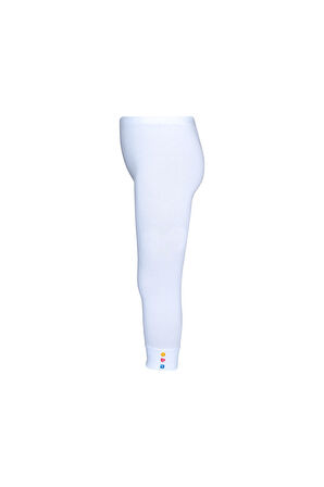 Beyaz Düğmeli Paça Manşetli Kız Çocuk Yazlık Tayt