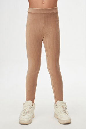 Bej Kız Çocuk Fitilli Kadife Tayt