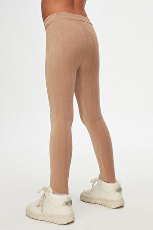 Bej Kız Çocuk Fitilli Kadife Tayt