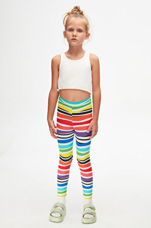 Handdrawn Stripe Kız Çocuk Desenli Yazlık Tayt