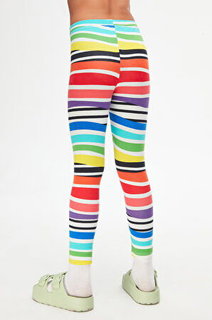 Handdrawn Stripe Kız Çocuk Desenli Yazlık Tayt