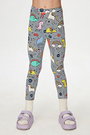 Rainbow Unicorn Kız Çocuk Desenli Yazlık Tayt