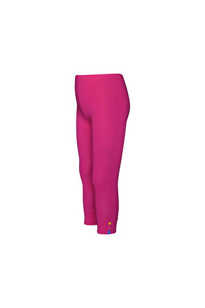 Koyu Fuşya Düğmeli Paça Manşetli Kız Çocuk Yazlık Tayt