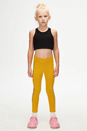 Hardal New York Baskılı Şardonlu Kız Çocuk Kışlık Tayt