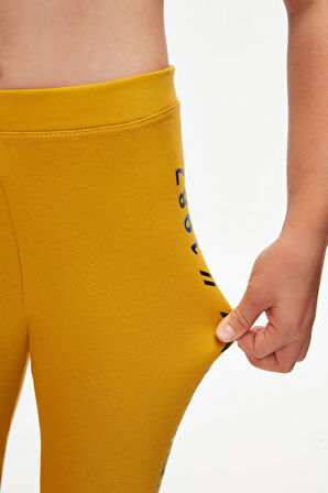 Hardal New York Baskılı Şardonlu Kız Çocuk Kışlık Tayt