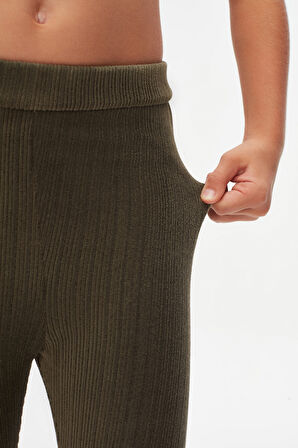 Deniz Yeşili Kız Çocuk Fitilli Kadife Tayt