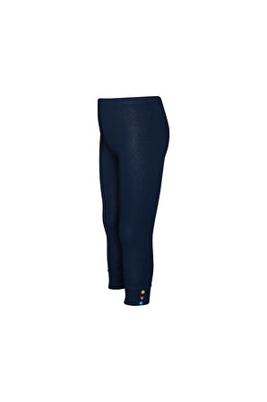 Koyu Lacivert Düğmeli Paça Manşetli Kız Çocuk Yazlık Tayt