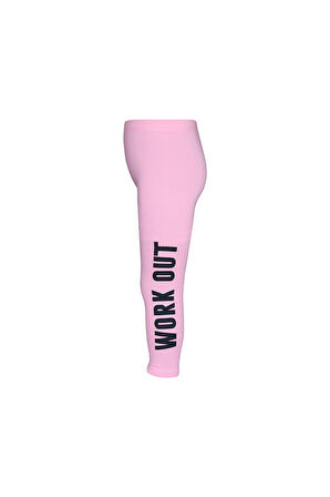 Pembe Work Out Baskılı Likralı Kız Çocuk Mevsimlik Tayt