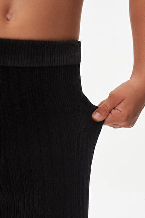 Siyah Kız Çocuk Fitilli Kadife Tayt