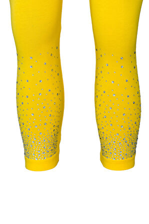 Sarı Serpme Taşlı Kız Çocuk Yazlık Tayt