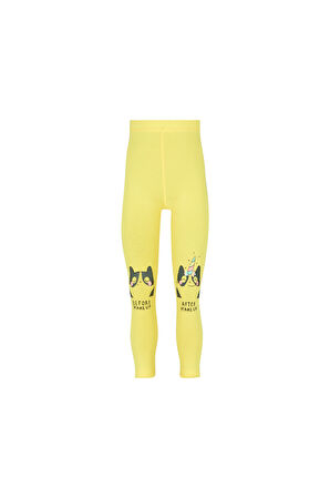 Açık Sarı Make UP Kedi Baskılı Kız Çocuk Mevsimlik Tayt