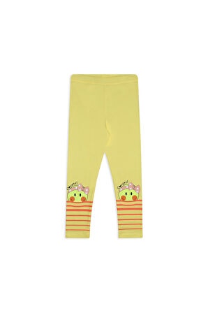 Açık Sarı Marin Smile Baskılı Kız Çocuk Mesimlik Tayt