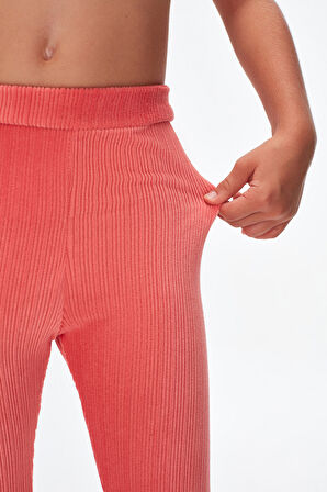 Koyu Somon Kız Çocuk Fitilli Kadife Tayt