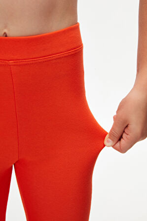 Turuncu New York Baskılı Şardonlu Kız Çocuk Kışlık Tayt