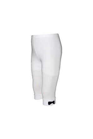 Beyaz Basic Kız Çocuk Fiyonklu Diz Altı Tayt Kapri
