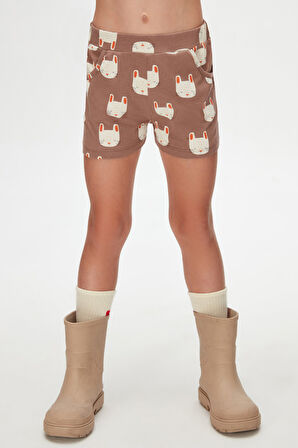 Sleepy Bunny Kız Çocuk Desenli Cepli Şort