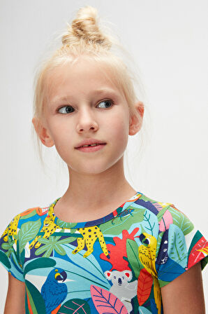 Tropical Zoo Kız Çocuk Desenli Kısa Kollu Elbise