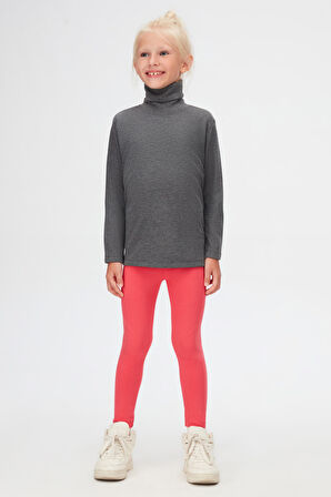 Koyu Gri Basic Kışlık Tam Balıkçı Yaka Uzun Kollu Kız Çocuk Tişört