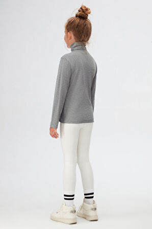 Buz Gri Basic Kışlık Tam Balıkçı Yaka Uzun Kollu Kız Çocuk Tişört