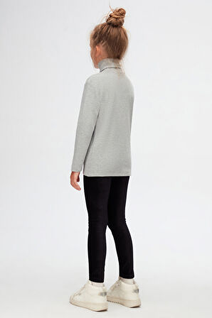 Gri Basic Kışlık Tam Balıkçı Yaka Uzun Kollu Kız Çocuk Tişört