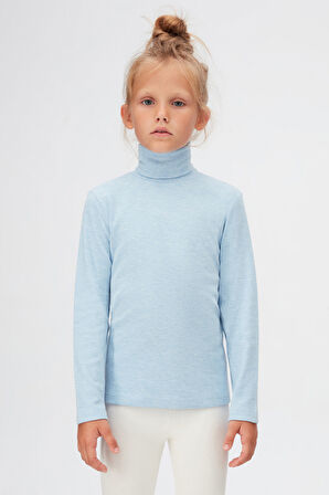 Mavi Melanj Basic Kışlık Tam Balıkçı Yaka Uzun Kollu Kız Çocuk Tişört