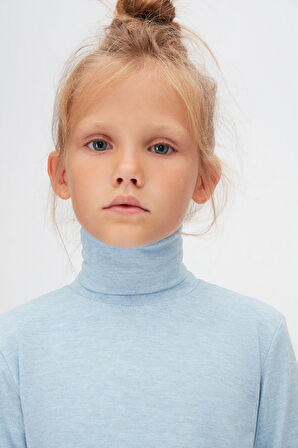 Mavi Melanj Basic Kışlık Tam Balıkçı Yaka Uzun Kollu Kız Çocuk Tişört