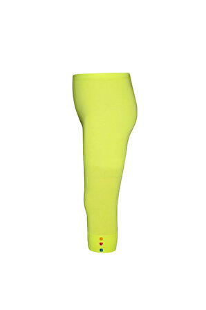 Neon Sarı Kız Çocuk Düğme Aksesuarlı Kapri