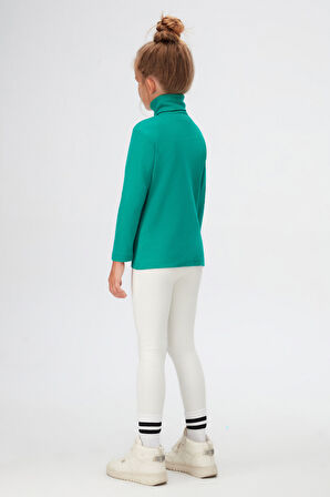 Koyu Yeşil Basic Kışlık Tam Balıkçı Yaka Uzun Kollu Kız Çocuk Tişört