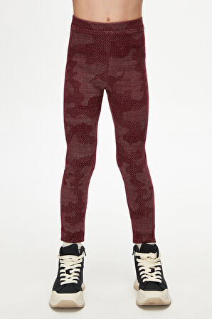 Bordo Flamingo Desenli Kız Çocuk Örme Kışlık Tayt